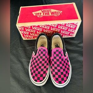 Vans Kids Black and Pink Checkered Sneakers Size 2 Excellent Condition